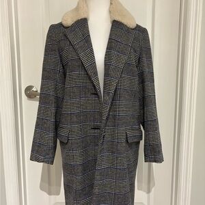 Levi's Women's Amaya Plaid Winter Coat with Cream Faux Fur Collar - SIZE XS